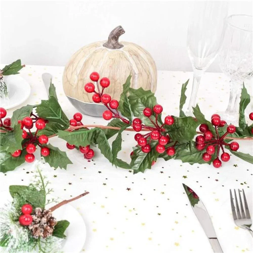 6FT Red Berry Christmas Garland, Flexible Artificial for Indoor Outdoor Home